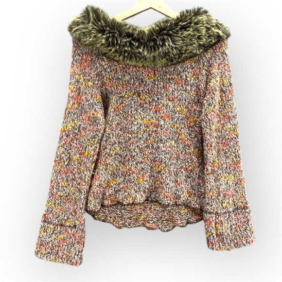 🇫🇷 Vtg Sharagano Paris Brown Faux Fur Collar Belted Wool Blend Sweater | M - Picture 6 of 11